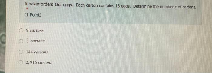 A baker orders 162 eggs