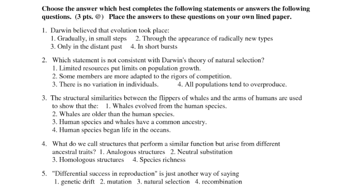 Study guide evolution and natural selection answer key